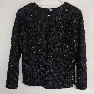 VINTAGE EU ALL OVER BLACK SEQUINS, BOXY, LINED, MOBWIFE, JACKET